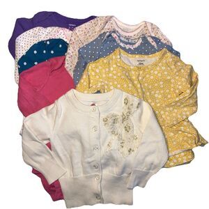 9-12M Girl's 8 Pc Lot, Long Sleeve Body Suits, Sweater Bundle GUC